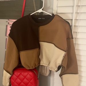 Shein Brown Colorblock Cropped Crewneck. Size Medium.